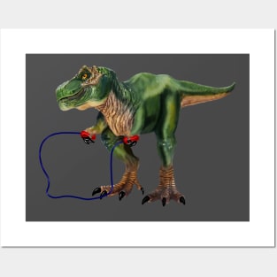 Funny T Rex Trying skipping rope, Sad Dinosaur Posters and Art